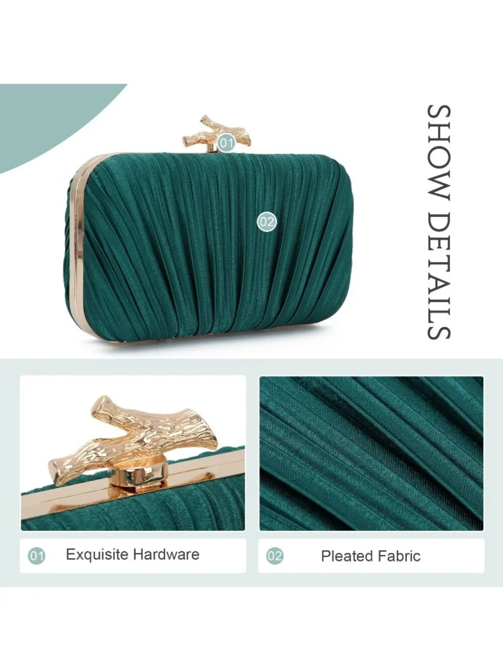 👜 Women's Green Evening Bag Pleated Clutch Bag with Chain for Wedding Party